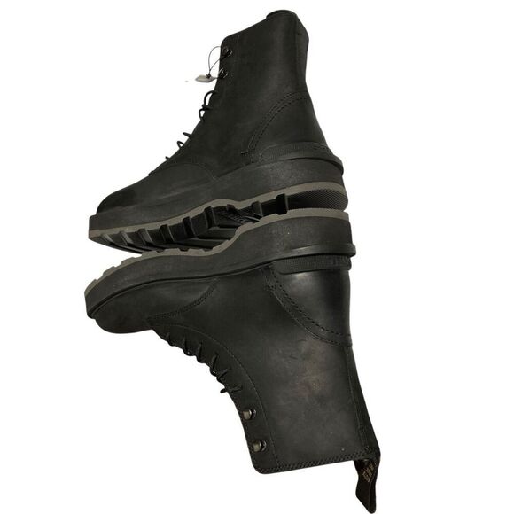 Sorel Boots Womens 7.5 Hi-Line Jet Black Leather Waterproof Lace Up Combat Biker - Picture 7 of 10